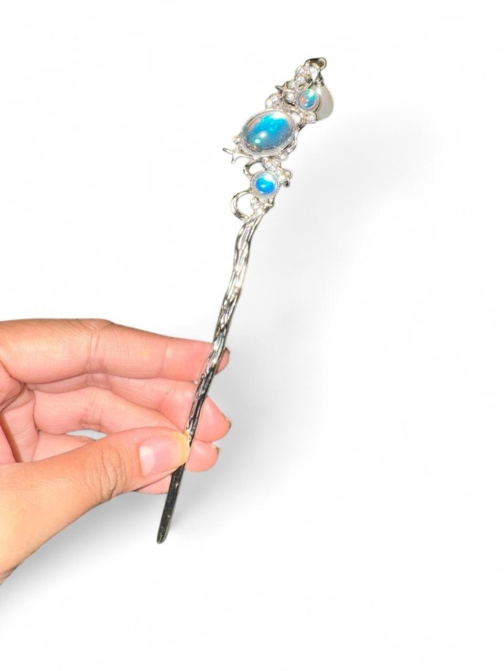 Silver-Tone Blue Opal Hair Stick